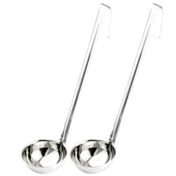Fit Meal Prep [2 Pack] Stainless Steel Soup Ladle - One-Piece Sauce Spatula w/Hook Handles, Commercial Grade Serving Spoon, Kitchen Tool for Restaurant or Home Cooking, Mirror Finish, 14.25
