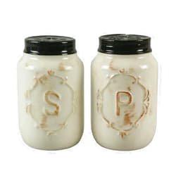 Young's Inc youngs Miniature Country Ceramic Mason Jar-Shaped Salt & Pepper Shakers, Cream, 2.75