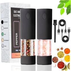 OPIIV 2 Pack Electric Salt and Pepper Grinder Set - USB Rechargeable Automatic Salt Pepper Mill Shaker with LED Light, Adjustable Coarseness, One Hand Operation