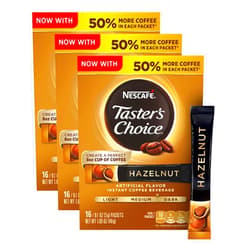 Duuous Nescafé NESCAFE TASTER'S CHOICE Hazelnut Instant Coffee Beverage, 0.1 ounce 16 Count (3 packs)