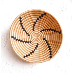Amsha Small African Basket- Tanga/Rwanda Basket/Woven Bowl/Sisal & Sweetgrass Basket/Tan, Black