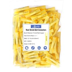 Sopoby Heat Shrink Butt Wire Connectors, Sopoby 105Pcs 12-10 AWG Yellow Insulated Waterproof Electrical Wire Connectors Automotive Marine Grade Wire Crimp Terminals Butt Splices, Ideal for Boat, Truck,Yellow