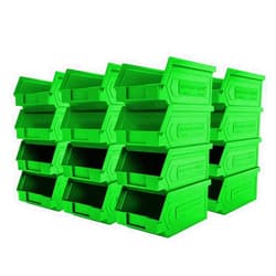 Storage Compat 50-Pack Small Storage Bin | Wall Mount Storage, Hanging and Stacking Bin, Freestanding | 7” x 4” x 3” Plastic Container | Green | Zeus 1PLZ02