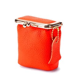 BQSAZHYJ Litchi Leather Coin Purse for Women, Portable Vintage Wallet Mini Lipstick Holder Fashion Solid Color Kiss Lock Key Storage Square Pouch (Orange)