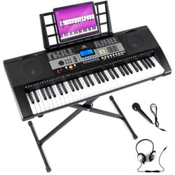 Fitnessclub MUSTAR Piano Keyboard, 61 Key Keyboard Piano Electric Piano with Stand, Touch Sensitive Keyboards Piano 61 Key for Beginners, Headphones, Microphone, MP3/USB/LCD Screen, Holiday Birthday Gifts