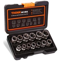 THINKWORK Bolt Extractor Set, 13+1 Pieces Impact & Nut Remover Stripped Lug Remover, Extraction Socket Set for Removing Damaged, Frozen, Rusted, Rounded-Off Bolts, Nuts Screws