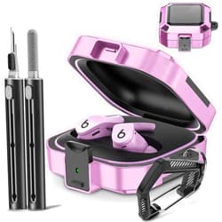 Mooyavia with Safety Lock for Beats Fit Pro Case Cover Protector, Carbon Fiber Material Shock-Absorbing Beats Fit Pro Earbuds Case with Keychain/Storage Box/Clean Brush/Wrist Strap - Pinkish Purple