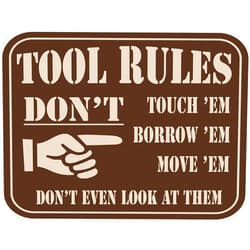 JUSTSWAG Inventive Enterprises LLC Tool Rules Vintage Wall Decor w/Funny Quote, Unique Metal Wall Decor for Home, Bar, Pub, or Man Cave 12