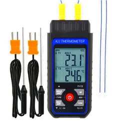 Landtek Thermocouple Thermometer Digital Dual Channels K/J Type Thermometer with 4 K-Type Thermocouples, -328~2501℉ Measuring Range Temperature Meter HVAC Thermometer with Alarm & ADJ Compensation