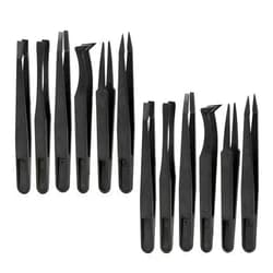 KIMRDIABTE 12pcs Plastic Anti static Tweezers Set, Plastic Tweezers for Electronics Jewelry DIY Repair Tool - Curved Straight Elbow Round Tip Anti Static Precision Black