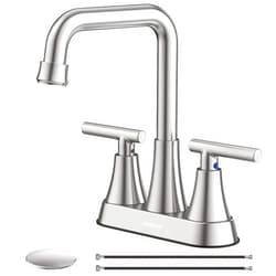 Hurran Bathroom Sink Faucet, Hurran 4 inch Brushed Nickel Bathroom Faucets for Sink 3 Hole with Pop-up Drain and Supply Lines, Stainless Steel 2-Handle Centerset Faucet for Bathroom Sink Vanity RV Restroom