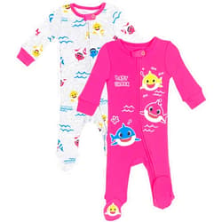 Pinkfong Mommy Shark Daddy Shark Baby Shark 2 Pack Zip Up Sleep N' Play Coveralls Newborn to Infant
