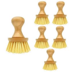 Lola Products Eco Clean Vegetable Brush With Comfort Bamboo Knob | Durable Poly Fiber Bristles | Handle is Made of Natural Bamboo | Fibers Made from Recycled Soda/Water Bottles | Eco-Friendly | 6 Pack