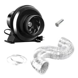 iPower 4 Inch 195 CFM Exhaust Inline Duct Fan Vent Booster Blower and 8 Feet Non-Insulated Flex Air Aluminum Foil with 2 Clamps for Indoor Grow Tent Hydroponics Ventilation, Quiet