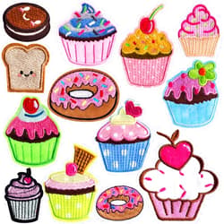 PAGOW 13 Pieces Cupcake Embroidered Patches，Colourful Iron on Patches for Kids Clothing Jackets Bags, DIY Sweet Embroidery Patches Cute Sewing Craft Decoration