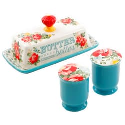 The Pioneer Woman Vintage Floral Salt and Pepper and Butter Dish Set