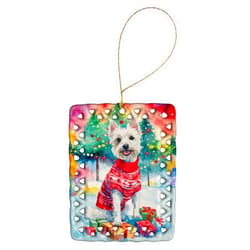 Caroline's Treasures Westie Christmas Porcelain Ornament Christmas Tree Hanging Decorations for Home Christmas Holiday, Rectangle, Gift, Multicolor