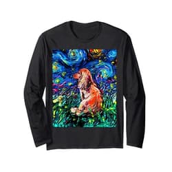 Sagittarius Gallery Long Hair Red Brown Dachshund Starry Night Dog Art by Aja Long Sleeve T-Shirt