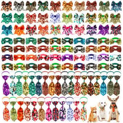 Reginary 100 Pcs Dog Bow Tie Collar Set Include 40 Dog Bow Tie 30 Dog Neckties 30 Collar Flowers Camo Bulk Pet Bowties with Adjustable Collar for Small Medium Dogs Supply Birthday Holiday Accessories