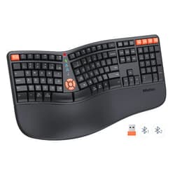 MEETION New Ergonomic Keyboard, Wireless Split Ergo Keyboard with Cushioned Wrist Rest, Full Size, USB-C Rechargeable, USB & Bluetooth Keyboard for Multi-OS Windows/Mac, Computer/Laptop/Tablet, Black