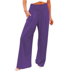 Generic Women Wide Leg Linen Palazzo Pants 2024 Elastic High Waist Casual Loose Summer Beach Comfy Flowy Travel Lounge Pants