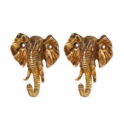 SOFFEE DESIGN 2PCS Metal Golden Coat Hook with Elephant Head Shape, Retro Decorative Wall Hooks for Entryway, Bathroom, Farmhouse Home Decor