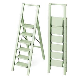 Mayi Plus 6 Step Ladder, Lightweight Folding Step Stool with Convenient Handgrip,Aluminum 330lbs Capacity Step Ladder for Office,Household,Kitchen,Library(Green)