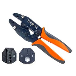 GIZWIZ Quick Change RF Coax Ratchet Crimping Tool 2 Interchangeable Die Sets For RG8 RG58 RG59 RG174 LMR400 Fiber Optic G-HQ3GK