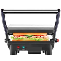 Chefman Electric Panini Press Grill and Gourmet Sandwich Maker w/ Non-Stick Coated Plates, Opens 180 Degrees to Fit Any Type or Size Food, Dishwasher Safe Removable Drip Tray, Stainless Steel/Black