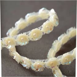 Trim Pearl Beaded Sequin Flower Ribbon, 1/4 Inch by 1 Yard, Ivory, STEP-8618
