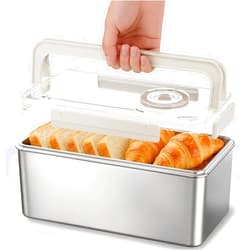 QCQHDU Bread Box, Time Recording 304 Stainless Steel Corner Fresh Bread Box Airtight Keeper Food Storage Container for Kitchen Countertop Homemade Breadbox BPA Free, 5800ML Large Capacity, 1 Pack