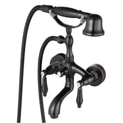 Aolemi Bathtub Faucet Tub Spout Filler Kit Oil Rubbed Bronze Wall Mount Only With Double Lever Handles and Hand Shower Sprayer Mixer Tap Shower Set Vintage Brass Bathroom
