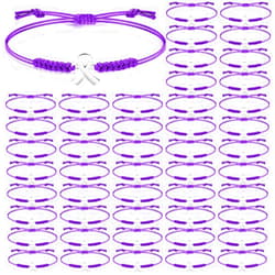 Sasylvia 20/50 Pcs Purple Pancreatic Cancer Awareness Bracelets Adjustable Cord Purple Ribbon Overdose Awareness Bracelets Domestic Violence Pancreatic Cancer Gifts for Women Survivor Jewelry