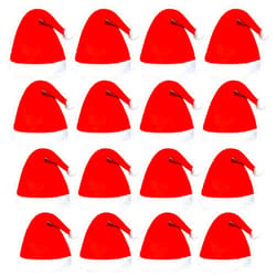 Elcoho 20 Pack Santa Red Hat Short Plush with White Cuffs Non-Woven Fabric Christmas Hat Santa Hat for Adults