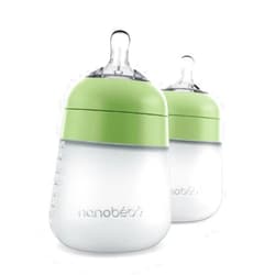 NANOBÉBÉ Nanobébé Flexy Silicone Baby Bottle, Anti-Colic, Natural Feel, Non-Collapsing Nipple, Non-Tip Stable Base, Easy to Clean 2-Pack, Sage, 9oz