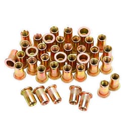 PRECIHW 100pcs Carbon Steel Rivet Nut, 1/4''-20UNC Flat Head Rivnut Threaded Insert Nuts Set with Knurled Body for Automotive, Furniture, Decoration (Zinc Plated Finish)
