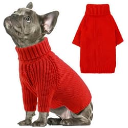 AOFITEE XS Dog Sweater, Dog Christmas Sweater for Small Dogs, Solid Knitted Dog Pullover Sweater, Turtleneck Puppy Cat Sweater for Dog Girls Boys, Warm Dog Sweatshirt for Chihuahua, Yorkie XS Red