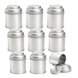 Lawei 9 Pack Tea Tins Canister with Airtight Double Lids, 8 OZ Round Tin Can Box, Small Kitchen Canisters Containers for Storage Tea, Coffee, Sugar, Loose Leaf, Candy, Herbs and Spices, Silver