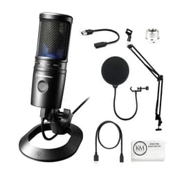 Audio-Technica AT2020USB-X Cardioid Condenser USB Microphone with Microphone Arm + Wind Screen Pop Filter + Cleaning Cloth (4 Items)
