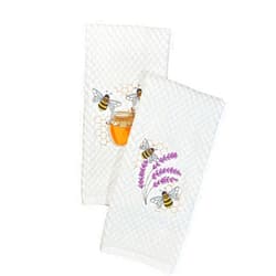 Cindy Embroidery Embroidered Buzzy Bees Euro Cafe' Waffle Weave Cotton Kitchen Towel Gift Set, Includes 2 Towels Different Embroidered Designs