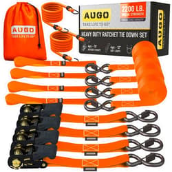 AUGO Ratchet Straps Heavy Duty 4 Pack -15 FT - 2200 LB Break Strength – Ratchet Tie Down Straps with Safety Lock S Hooks - Cargo Straps for Moving, Appliances, Motorcycle – Soft Loop Tie Down Straps