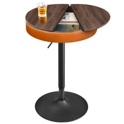 VASAGLE EKHO Collection - Height Adjustable Bar Table, Round High Pub Table with Storage, Synthetic Leather with Stitching, Mid-Century Modern, Kitchen Home Bar, Ash Brown and Caramel Brown