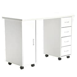 Voqoomkl Double Edged Manicure Nail Table,Nail Table Station Desk with 4 Drawer Sand 2 Storage Box,Spa Beauty Salon Nail Table Station Desk Art Equipment
