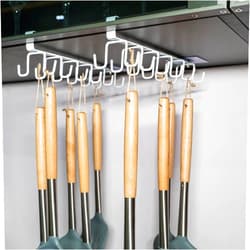 Luanben 2 pieces white cabinet mug hooks 24 pieces double row hooks, can hang coffee cups/cup holders under kitchen cabinets/hand towels/scarves/ties, etc., no need to drill holes (2 pcs, white)