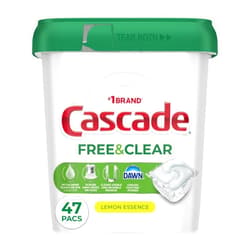 Cascade Free & Clear Dishwasher Pods, Dishwasher Detergent, Dish Detergent Soap, Lemon Essence, 47 Count