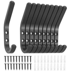 GWAAZXGZ Wall Hooks for Hanging Coats - 10 Pack Black 3.2'' Double Hook Design, Hat Organizers, Wall Mount Hangers for Bags and Keys, Perfect for Garage, Workshop, Entryway, Closet, and DIY Projects