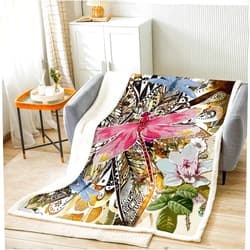 Castle Fairy French Style Throw Blanket 30X40 Inch Pink Blue Dragonfly Animal Warm Soft Blanket Bedroom Office Decor Retro Brown Butterfly Fleece Blanket for Youth Adult Boys Girls