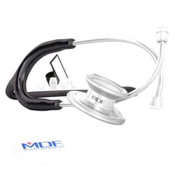 MDF Instruments, MD One Stainless Steel Stethoscope, Adult, Black Tube, Silver Chestpieces-Headset, MDF77711