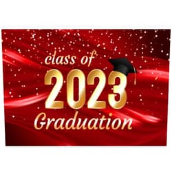Leowefowa Class of 2023 Graduation Backdrop 6x4ft Luxurious Golden 2023 Numbers with Trencher Cap Red Background Grad Prom Party Banner Supplies Congrats Grad Photo Booth