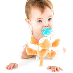 Queebi PaciBuddy Fox Pacifier Holder - Plush Toy with Universal Adapter & Detachable Pacifier, Gender Neutral Baby Gift for all Ages - Infant Plush Baby Toy, Versatile Baby Essentials, Binky & Soother